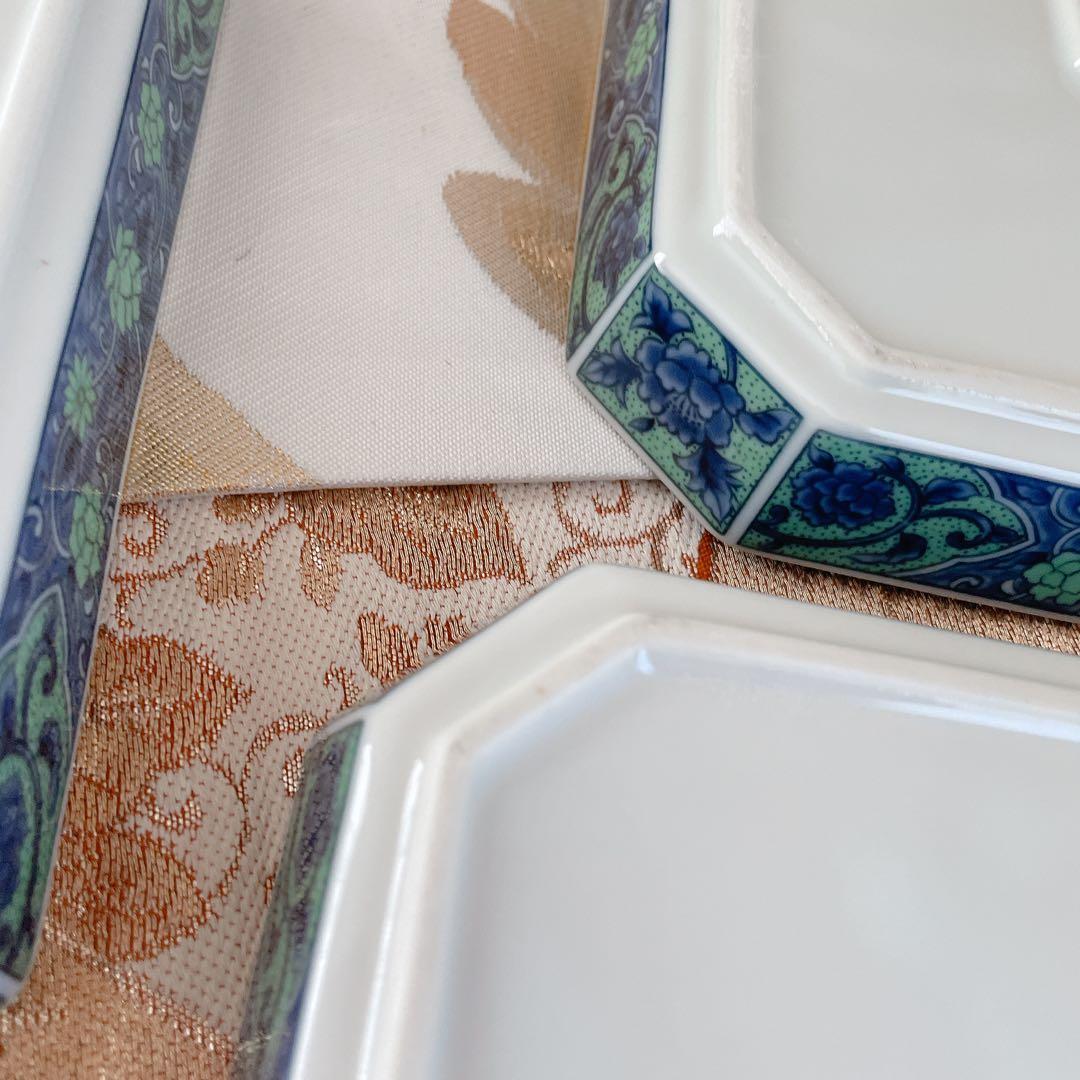 前畑陶器 美濃焼 庫山窯 青華緑彩 角皿 盛皿 スクエア 正方形 5枚 セット