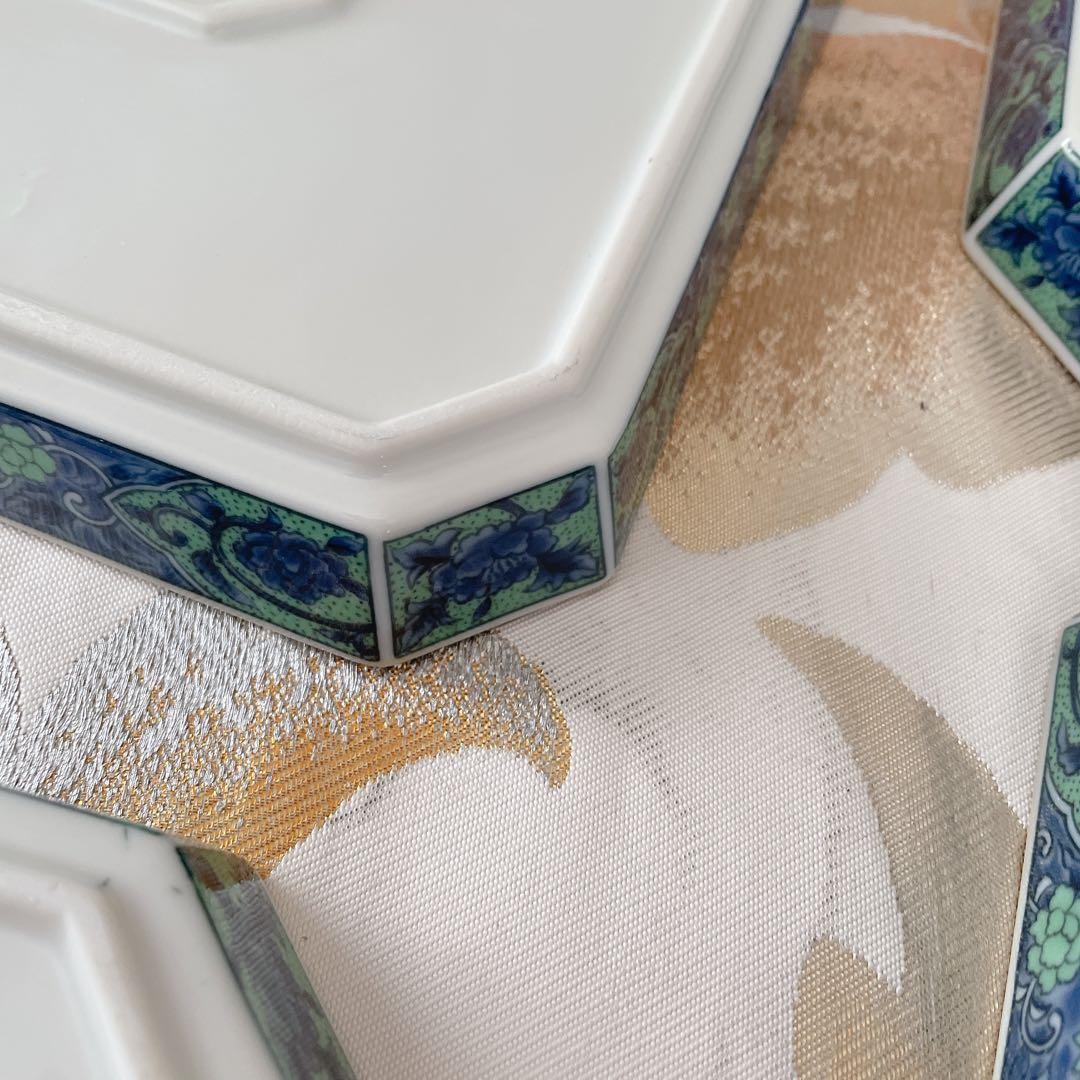 前畑陶器 美濃焼 庫山窯 青華緑彩 角皿 盛皿 スクエア 正方形 5枚 セット