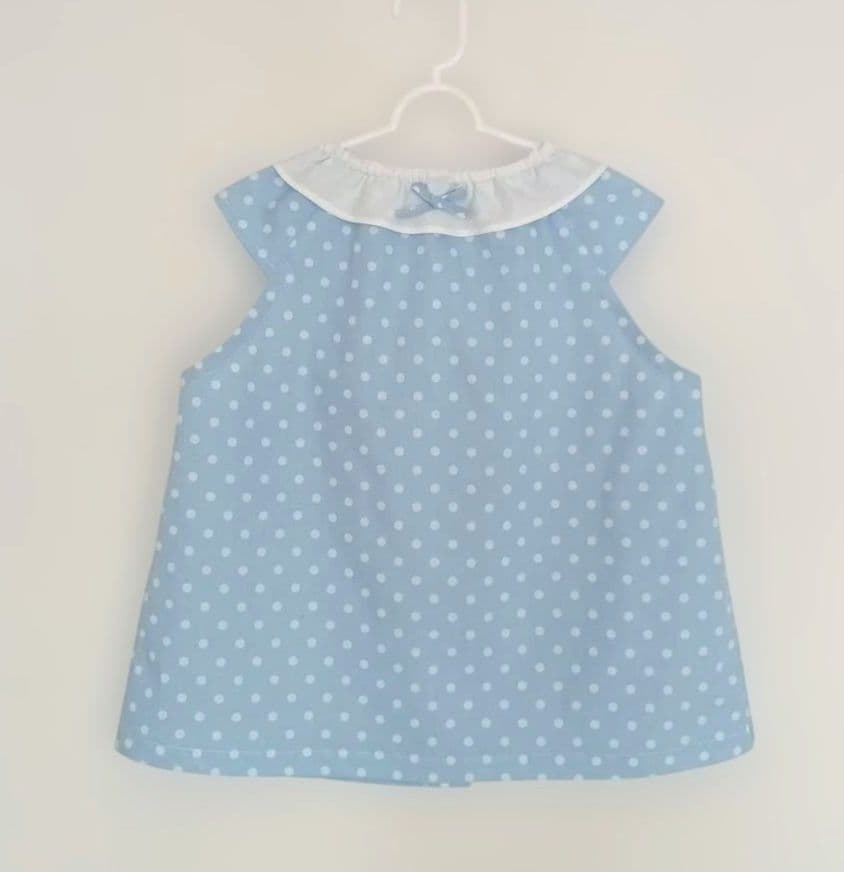 ブルー水玉フレンチS、ピンクギンガムチェック長袖フレンチS100前開き3枚セット