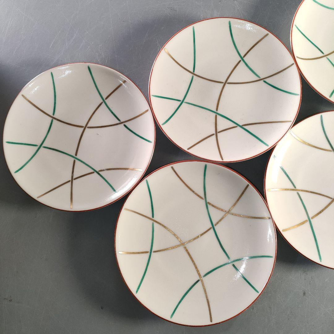 A1375-4/平安松斎/高麗磁着彩篭目紋中皿21客/向付/銘々皿/懐石道具/