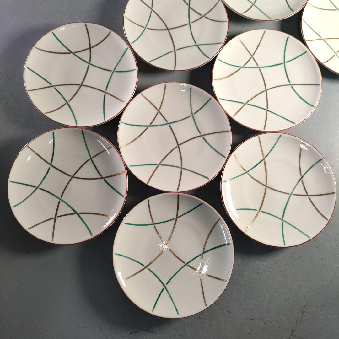 A1375-4/平安松斎/高麗磁着彩篭目紋中皿21客/向付/銘々皿/懐石道具/