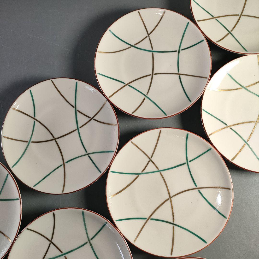 A1375-4/平安松斎/高麗磁着彩篭目紋中皿21客/向付/銘々皿/懐石道具/