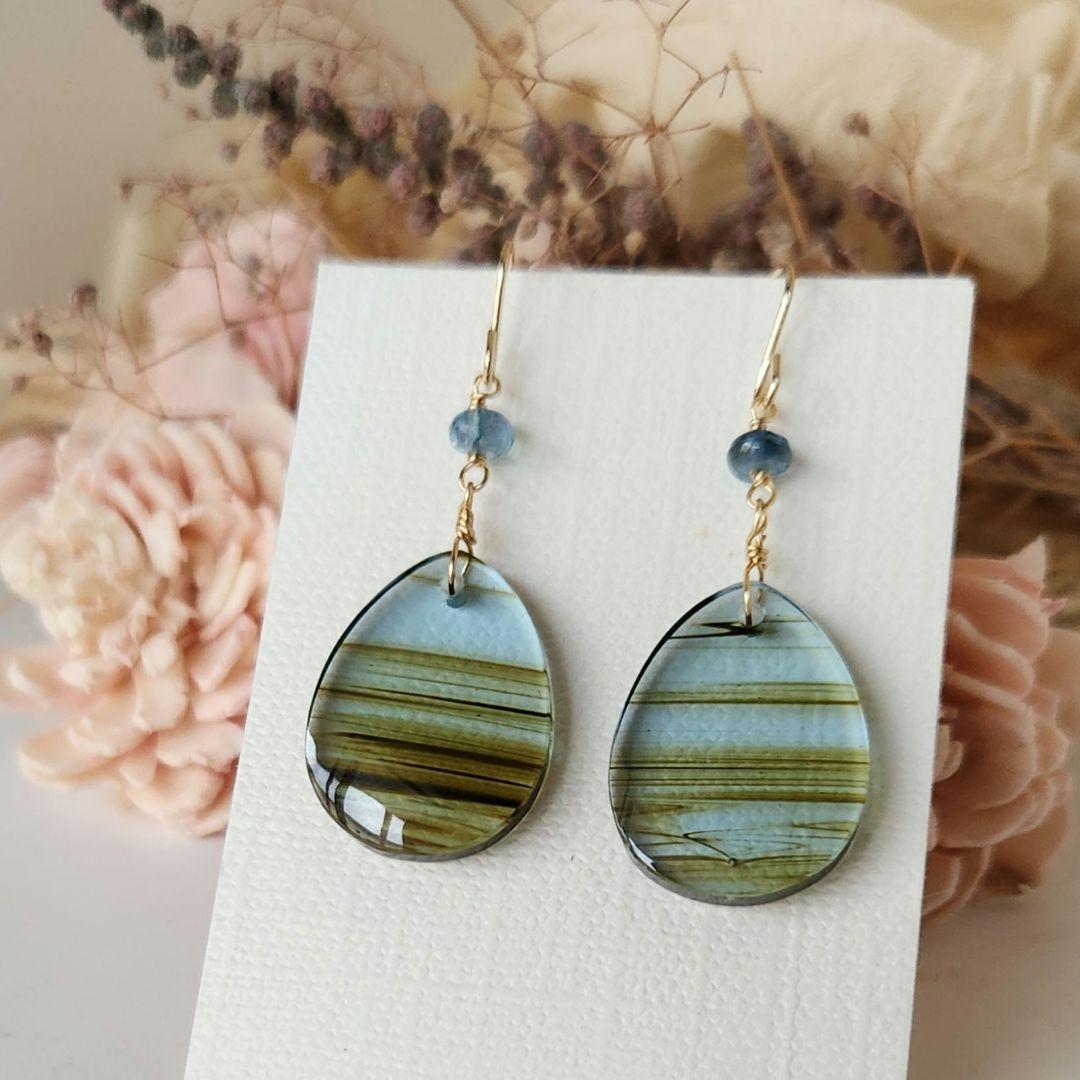 ✅️kaya,✅️１４kgf①オプシディアンピアス