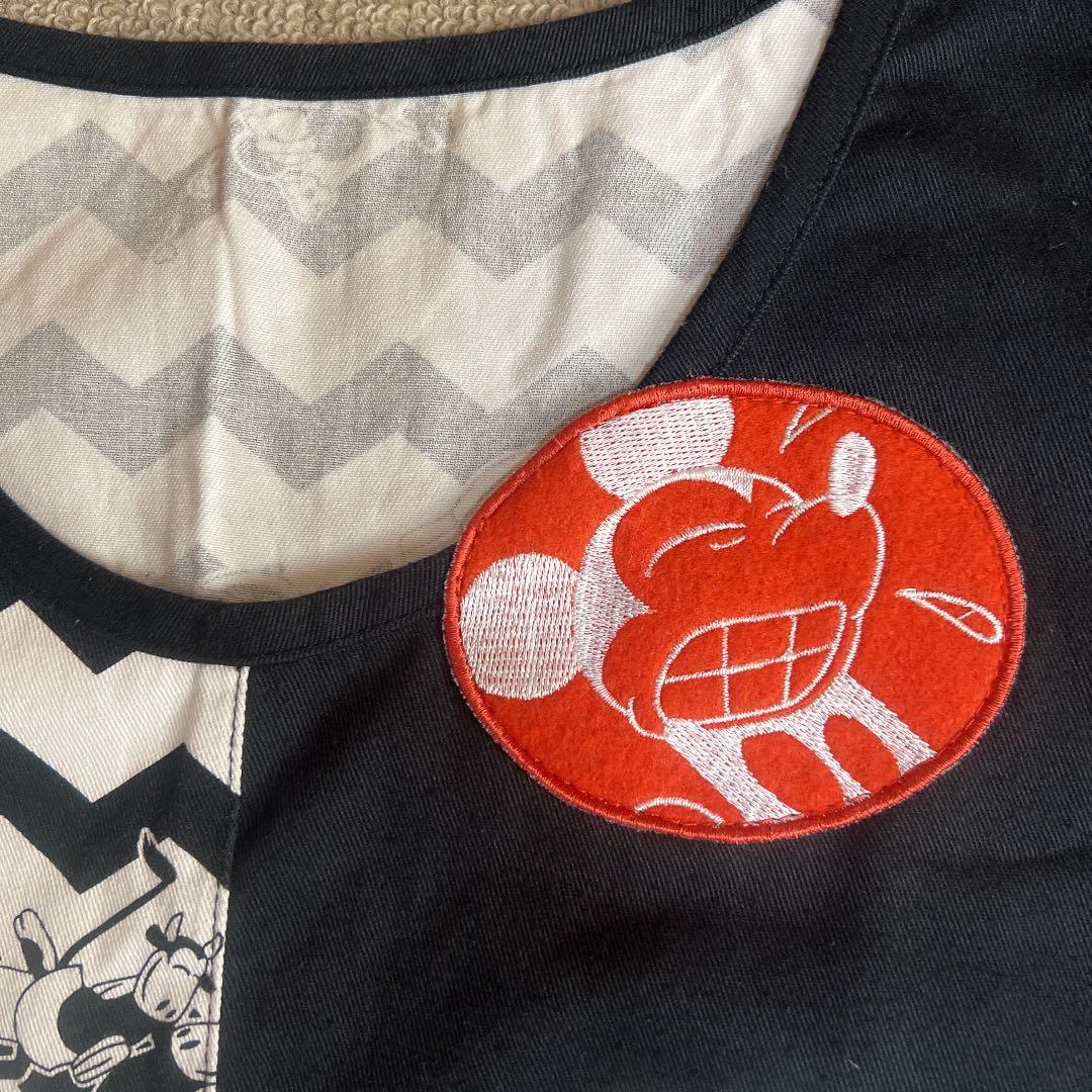 ディズニー　ミッキー　モノクロ　エプロン　保育士　M〜L