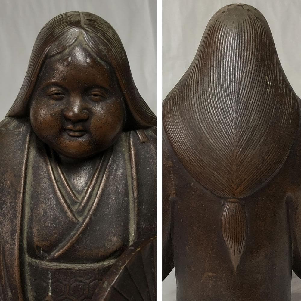 e2722 備前焼 お福 高さ24cm お多福 お福人形 お福さん 置物