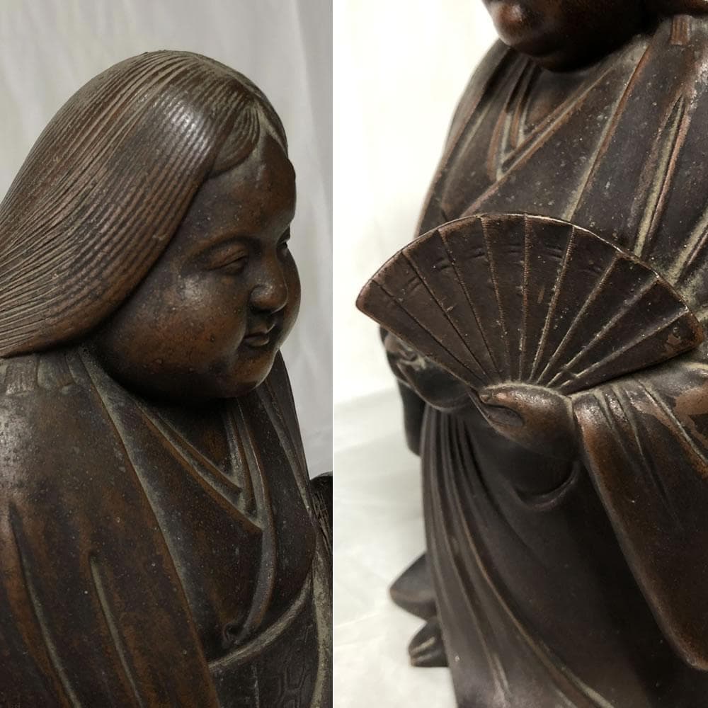 e2722 備前焼 お福 高さ24cm お多福 お福人形 お福さん 置物