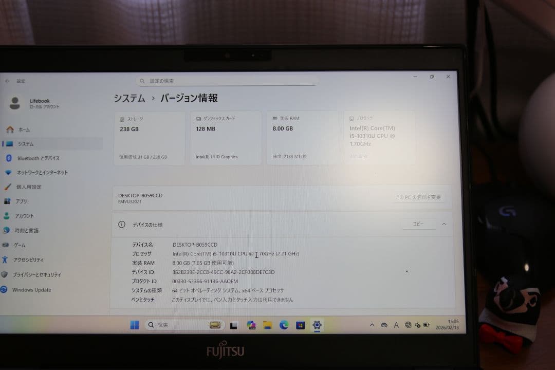 FUJITSU U9310/E 第10世代 core i5 OSなし 02