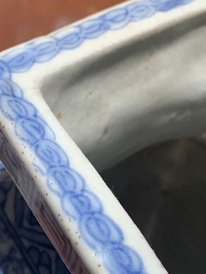 中国清時代染付龍紋象耳付四方壺