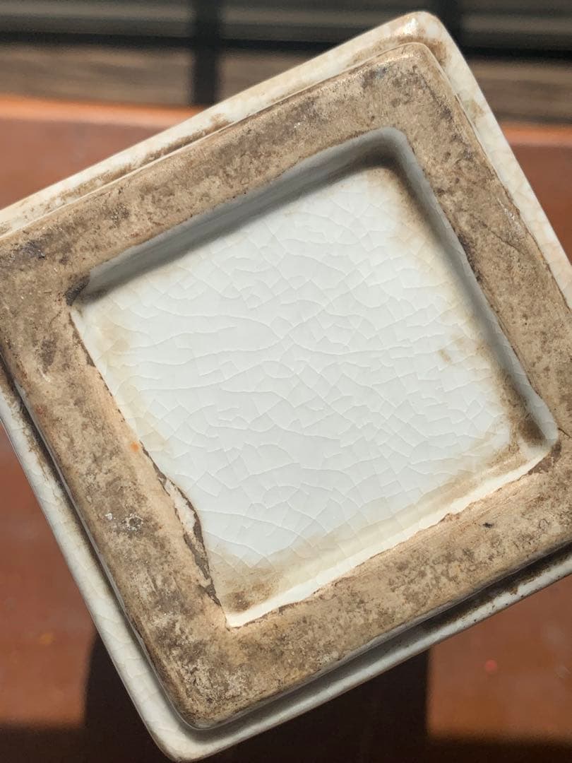 中国清時代染付龍紋象耳付四方壺