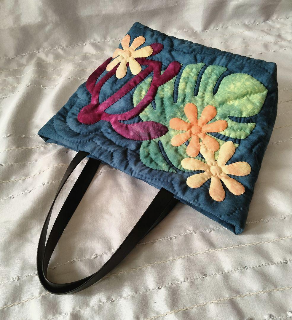 272.ハワイアンキルト・バッグ・ホヌ＆ティアレ＆モンステラ