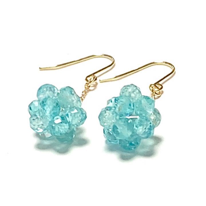 【Rtav】特価 K18 アパタイト フラワーキューブ チェーンフックピアス