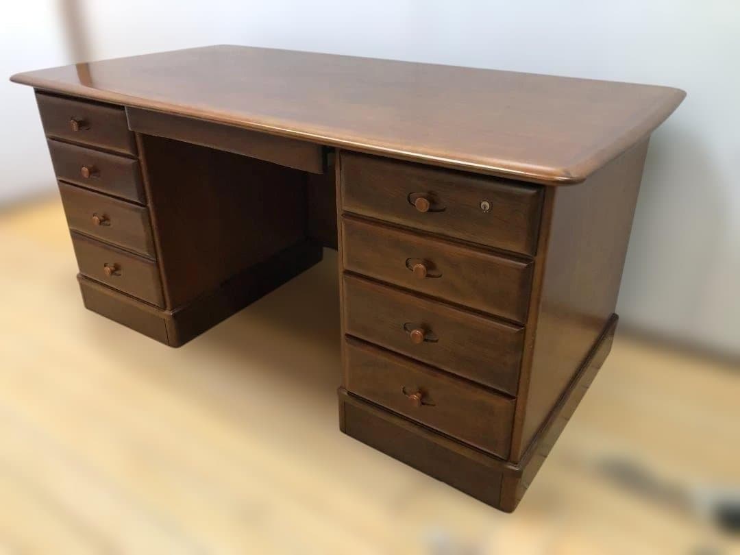 送料無料 カリモク 両袖机 デスク 高級 書斎机 重厚 天然木 251126