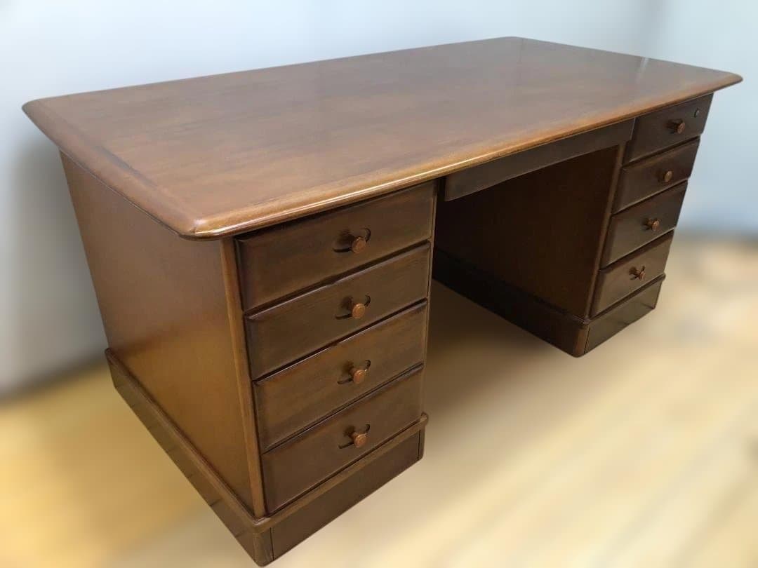 送料無料 カリモク 両袖机 デスク 高級 書斎机 重厚 天然木 251126