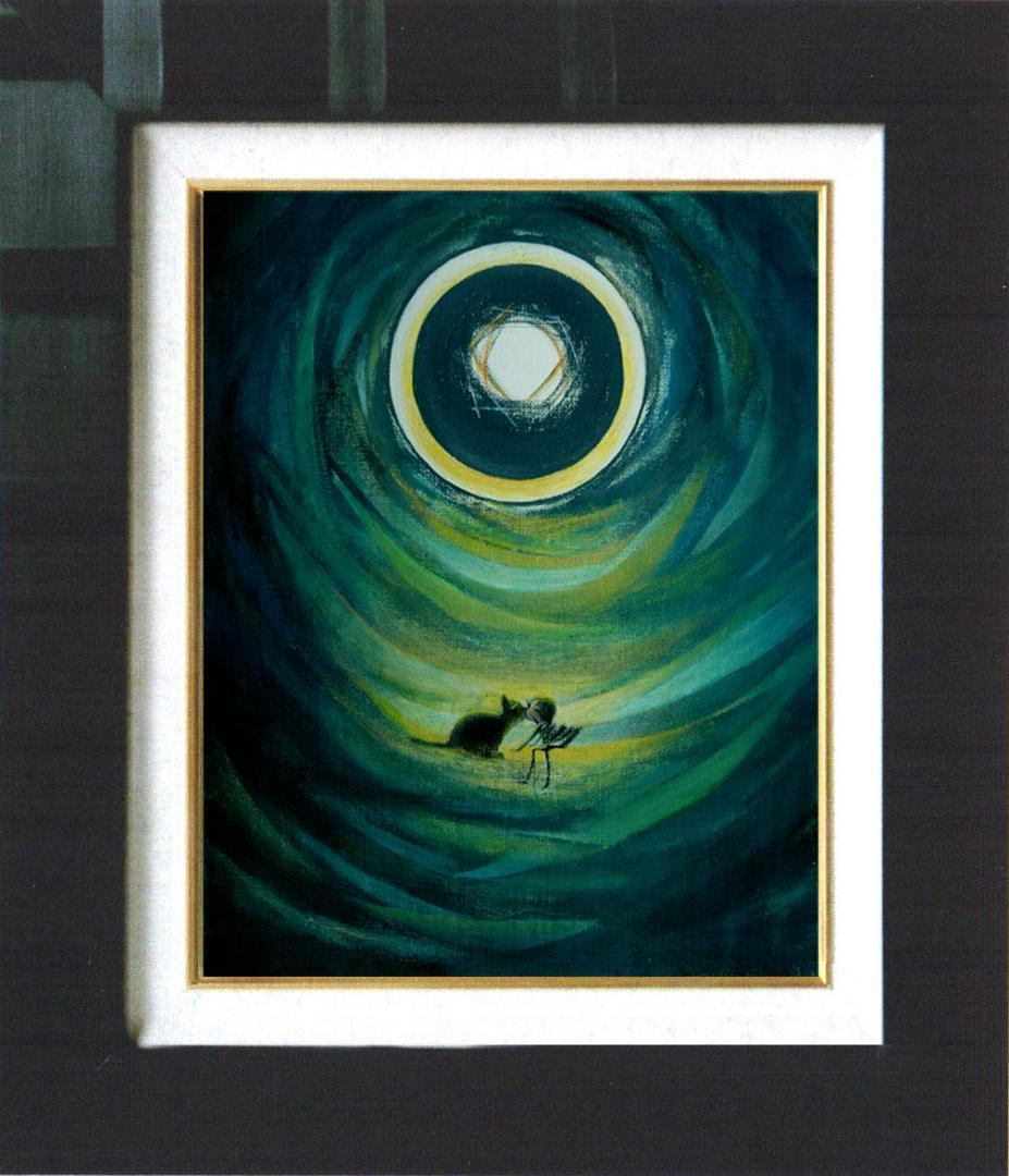 油絵 菅家令子 絵 絵画 インテリア額付(銀) F3-031119 子猫と女の子