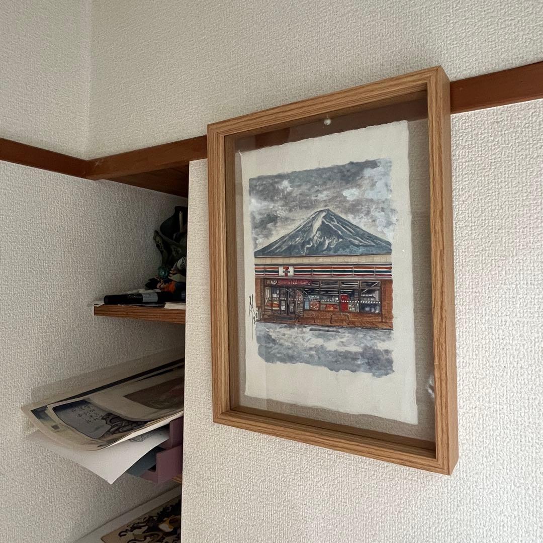 富士山と7-Elevenの水彩画