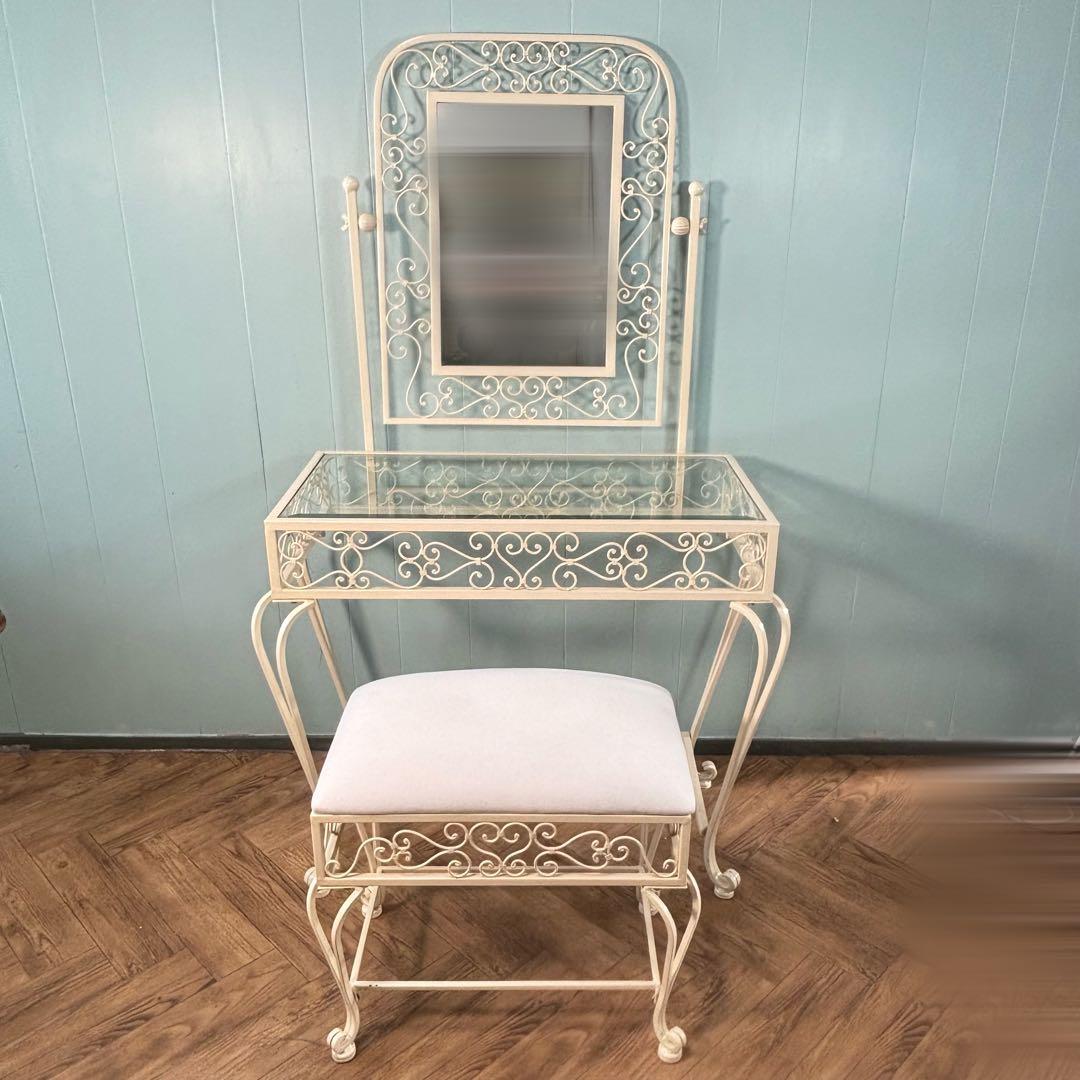 【送料込み✨】アンティーク調　ドレッサー・鏡台　❤︎ アイボリー ❤︎