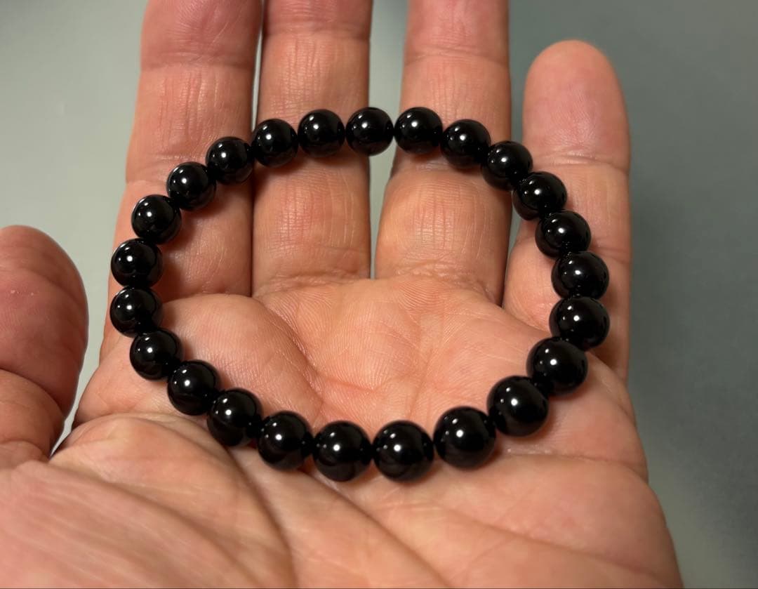 希少天然黒珊瑚ブレスレット（径１７cm、８mm珠）鑑別書付き⑥