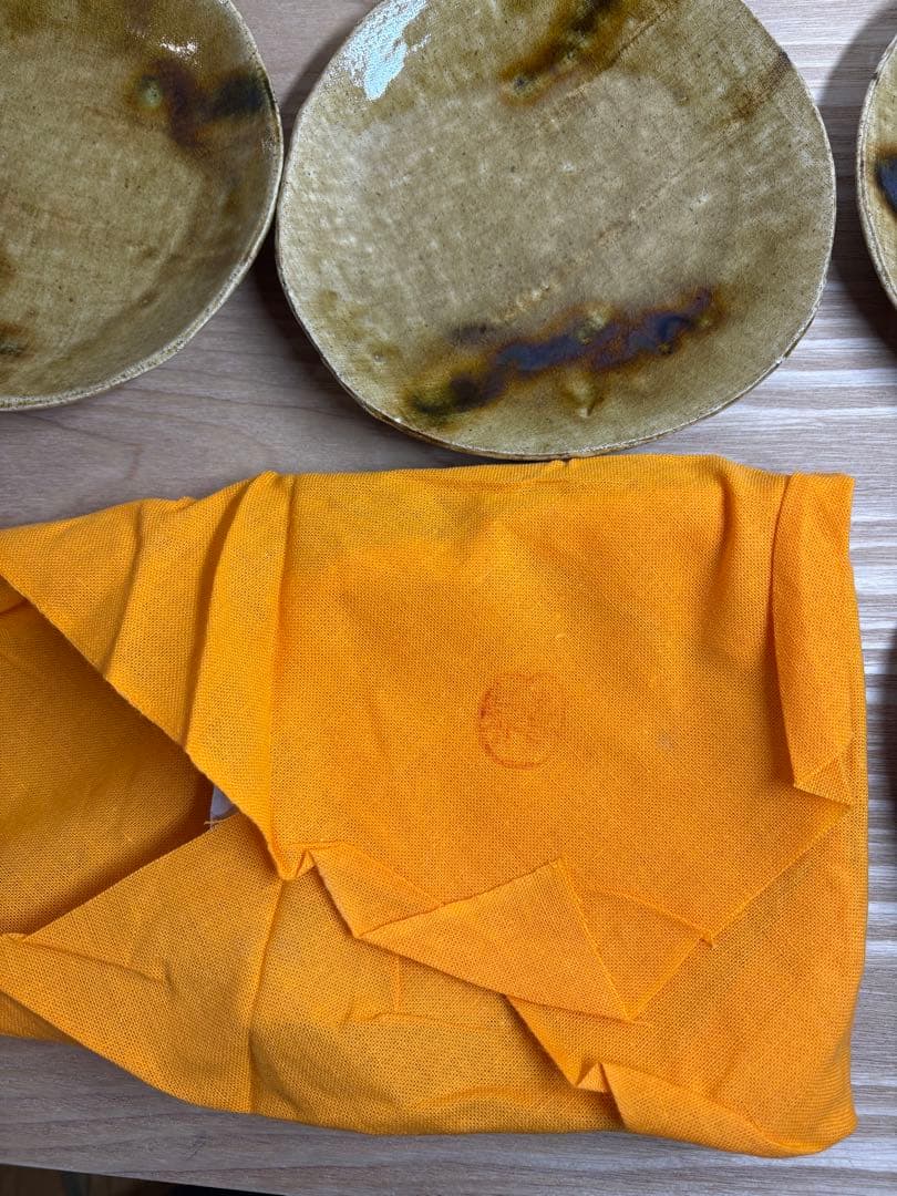 新品　黄瀬戸焼・加藤春鼎作　14cm 皿　6枚セット 共箱・極上品