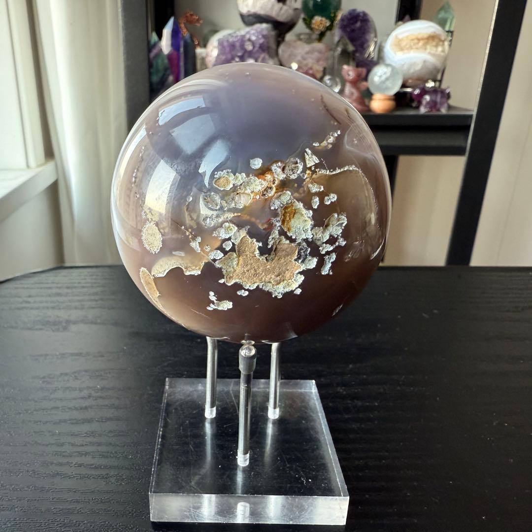 天然石アメジストの笑い口　置物　スフィアNO.120411