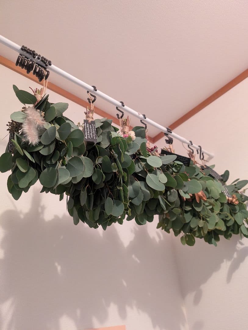 メル86631様ご相談中　ユーカリの500円スワッグ　千日紅を添えて