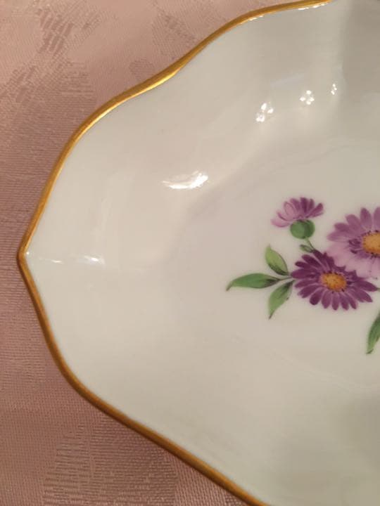 Meissen マイセン 手描き　お花　小皿　小物入れ　刻印　青い双剣