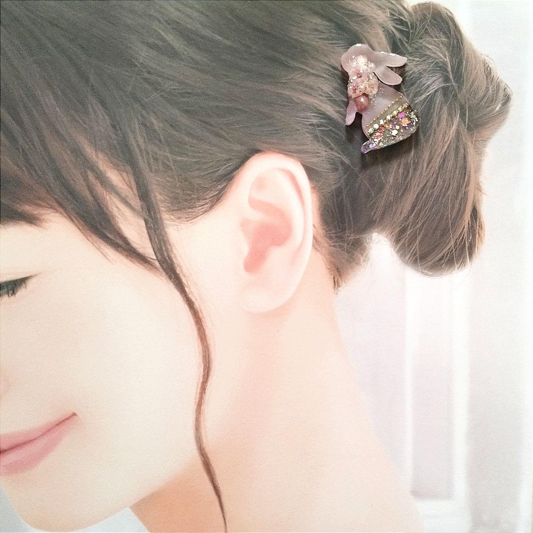 no.1756 レジン ヘアゴム ブローチ ポニーフック うさぎ