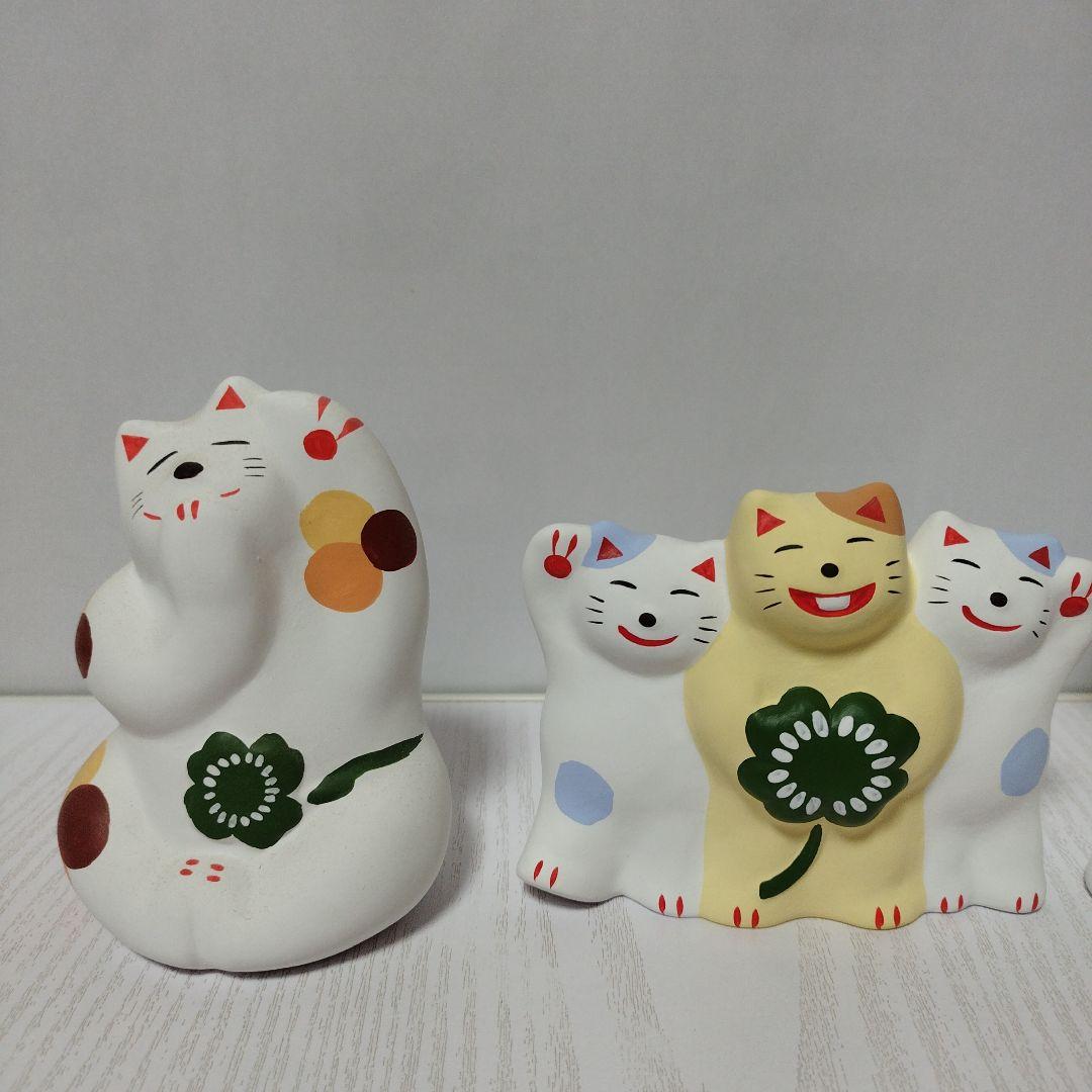 工房 輪葉葉 招き猫 ３体セット 　　うふふ猫・三兄弟・伸び猫