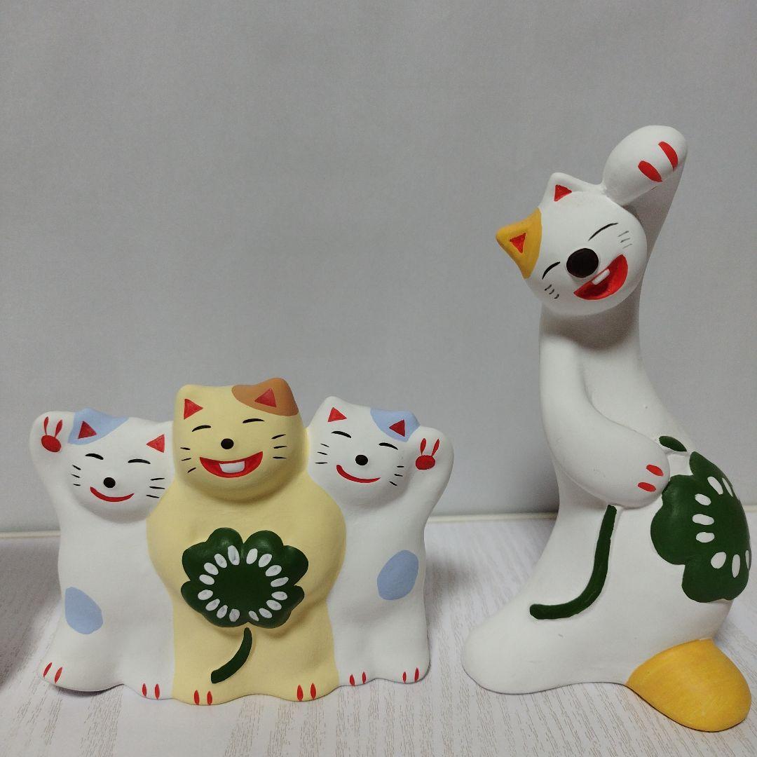 工房 輪葉葉 招き猫 ３体セット 　　うふふ猫・三兄弟・伸び猫