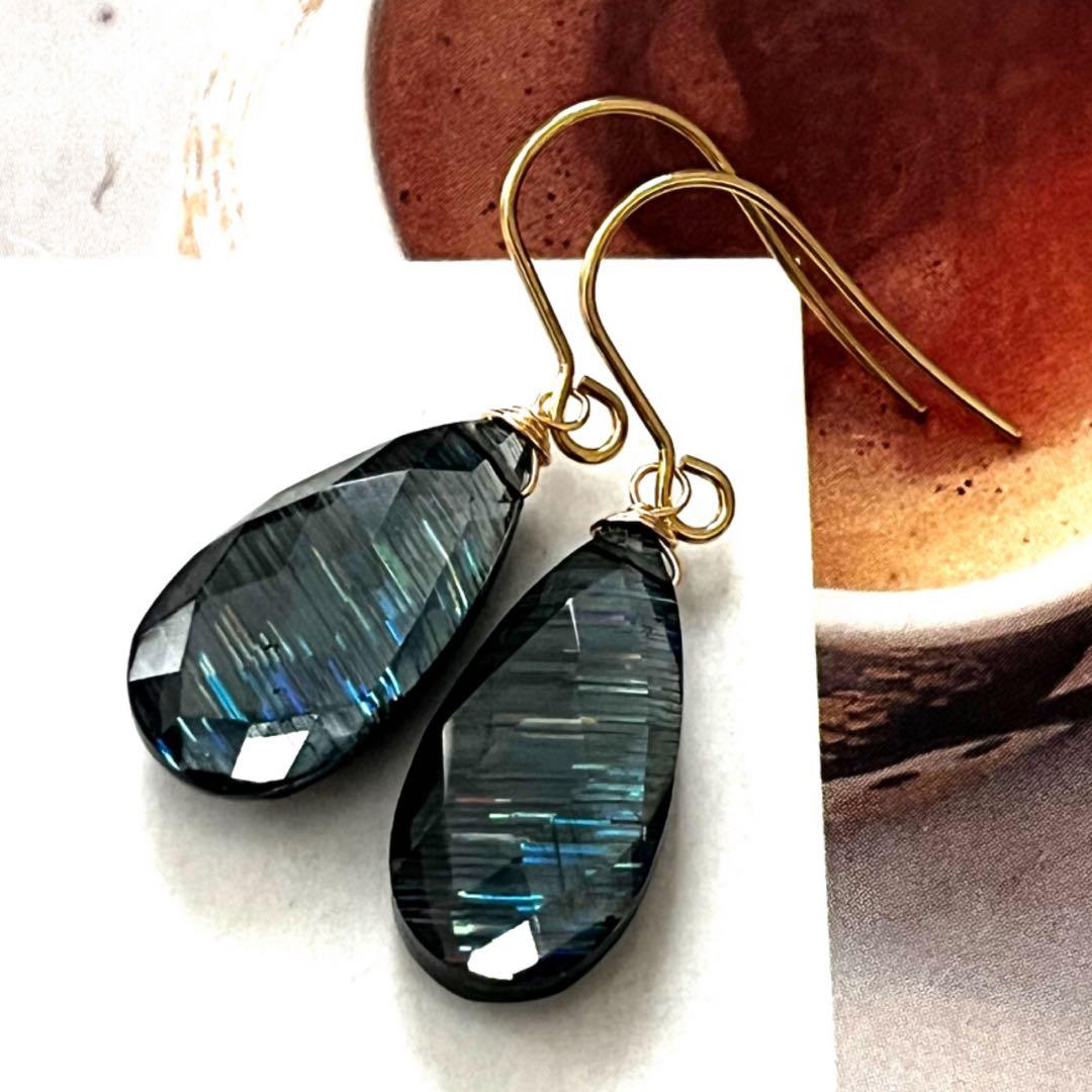 1点作品☆ 大粒ブラックミスティッククォーツピアス　イヤリングに変更可能☺︎