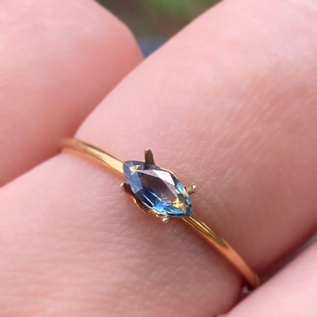 Silver925 18kgp バイカラー ティールサファイア リング