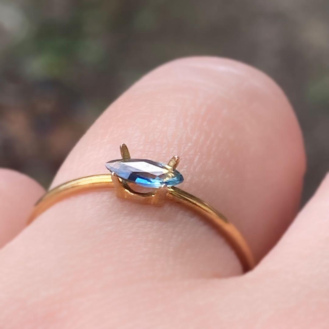 Silver925 18kgp バイカラー ティールサファイア リング