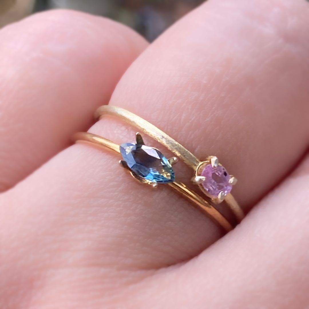 Silver925 18kgp バイカラー ティールサファイア リング