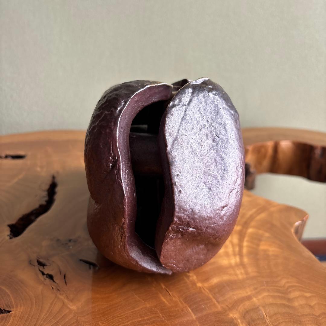 備前焼 松本頼明造 「石花生」花入 共箱 花瓶 高さ16.5cm