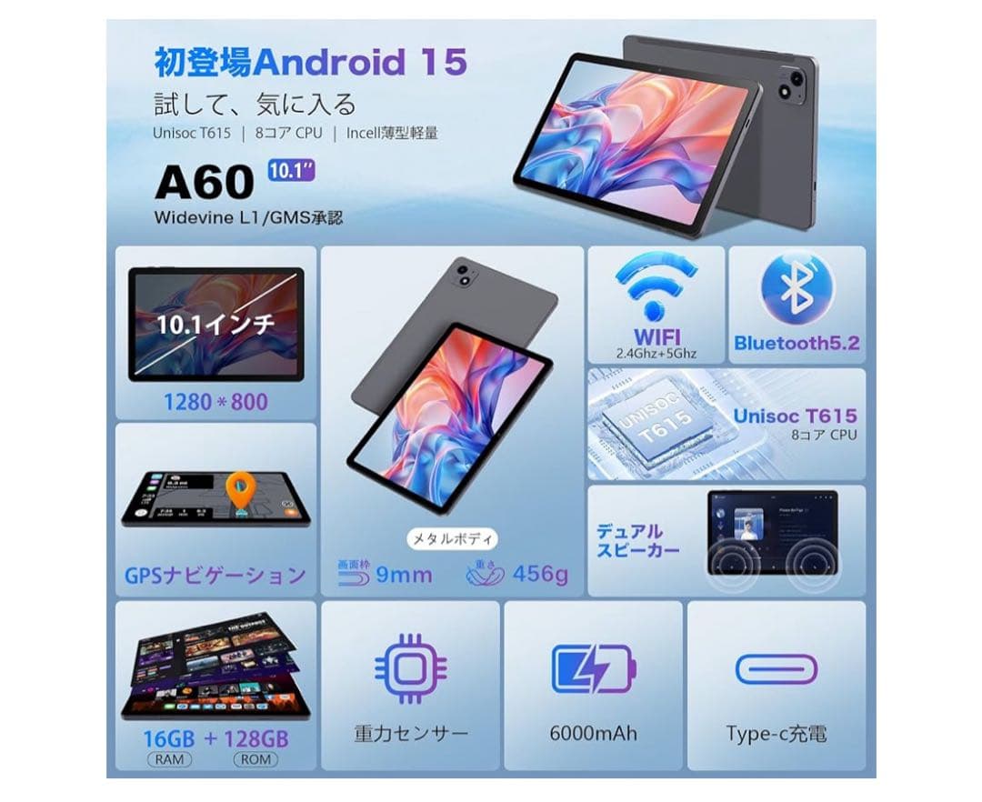 Androidタブレット A60 10.1インチ 16GB RAM 128GB