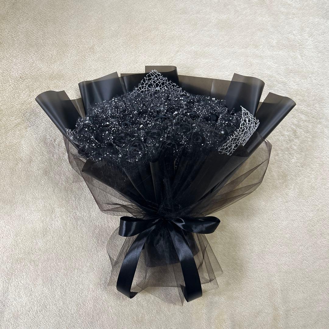 50本黒バラブーケ　プレゼント お祝い 枯れない花 永生薔薇　特別な人へ