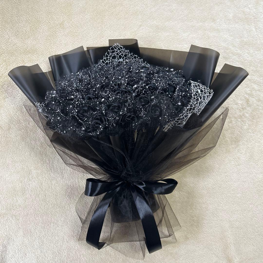50本黒バラブーケ　プレゼント お祝い 枯れない花 永生薔薇　特別な人へ