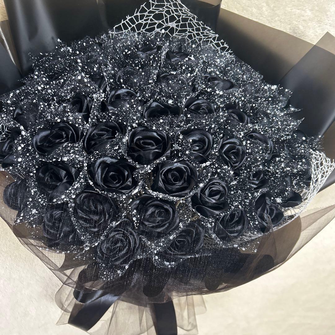 50本黒バラブーケ　プレゼント お祝い 枯れない花 永生薔薇　特別な人へ