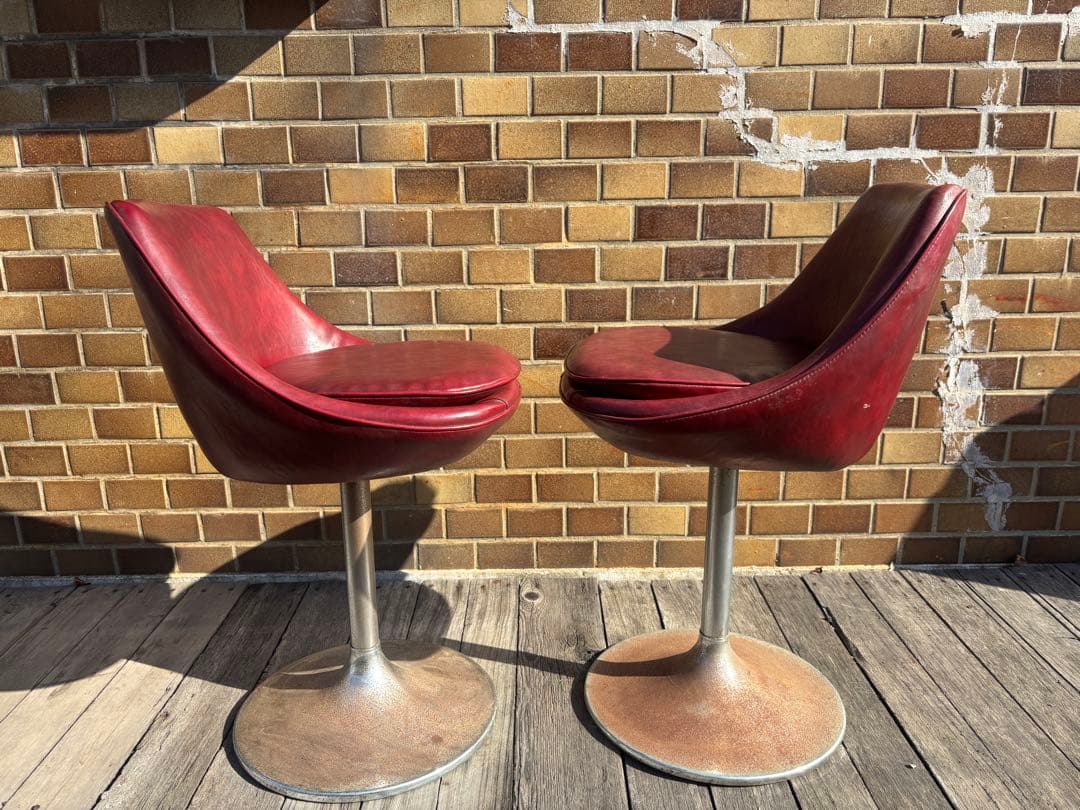 BARカウンターチェアバーガンディ 回転スツール 椅子2脚セット