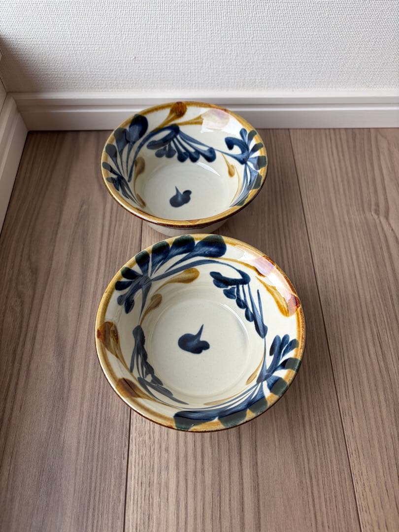 壺屋焼　やちむん　デイゴ唐草　4寸鉢　陶器　陶眞窯　和食器　民芸　2個　小鉢