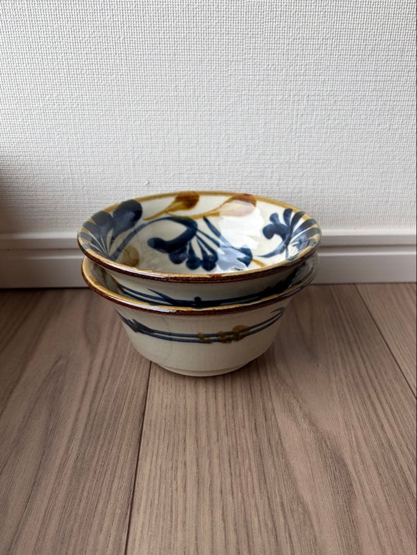 壺屋焼　やちむん　デイゴ唐草　4寸鉢　陶器　陶眞窯　和食器　民芸　2個　小鉢