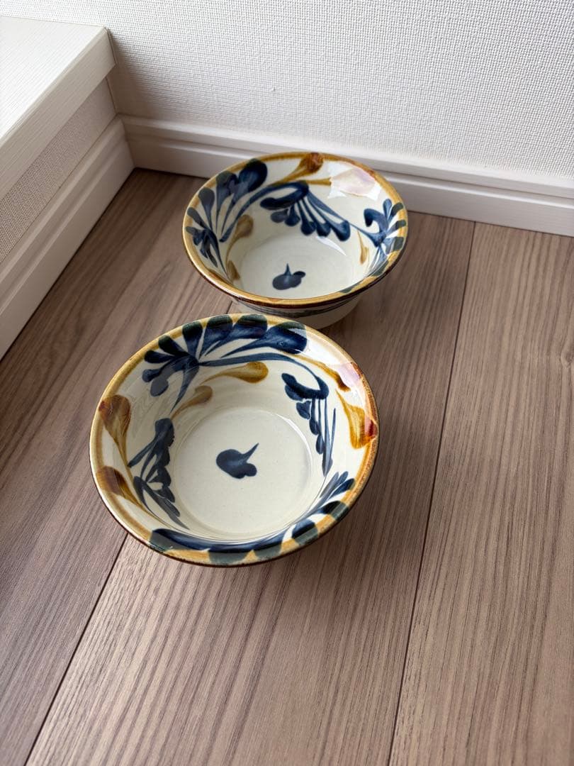 壺屋焼　やちむん　デイゴ唐草　4寸鉢　陶器　陶眞窯　和食器　民芸　2個　小鉢