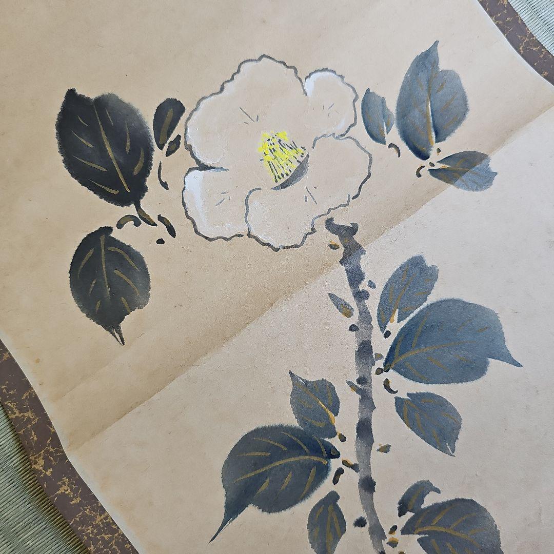 初期昭和レトロ/1950年代物/当時物】掛け軸 掛軸タイプ 紅椿一点雪 花柄