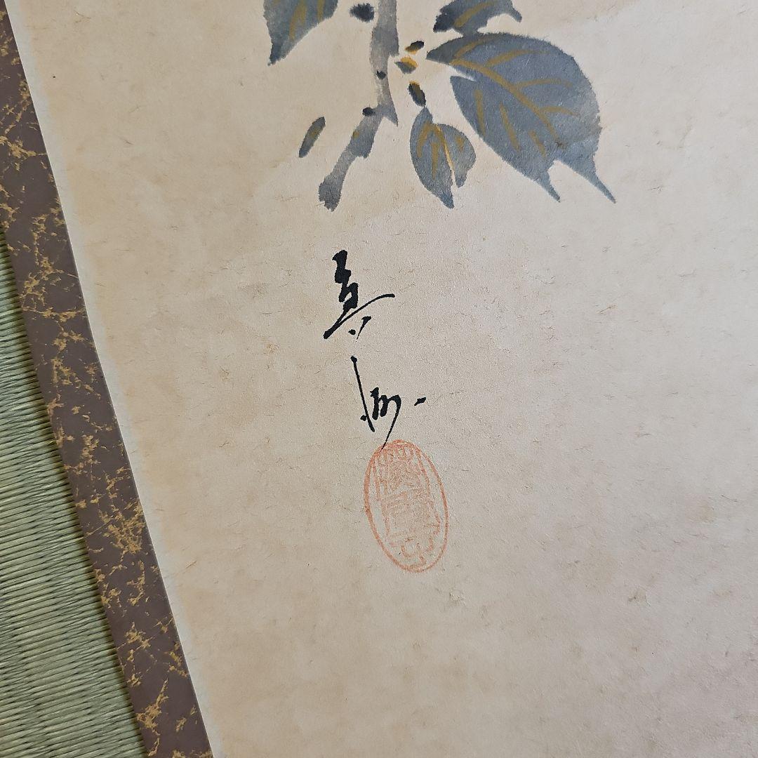 初期昭和レトロ/1950年代物/当時物】掛け軸 掛軸タイプ 紅椿一点雪 花柄