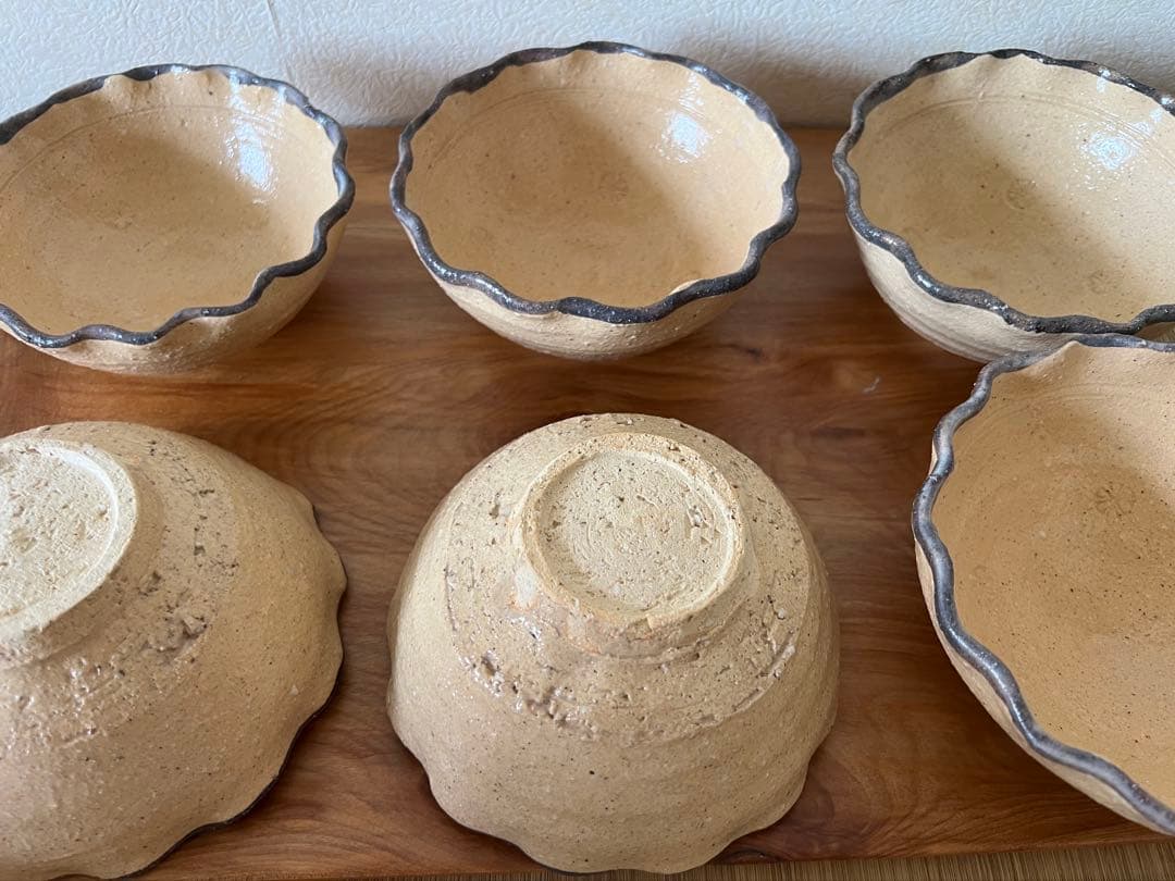 金重巌　灰釉梅花向付　六人