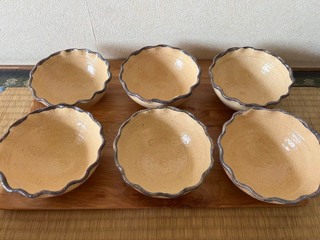 金重巌　灰釉梅花向付　六人