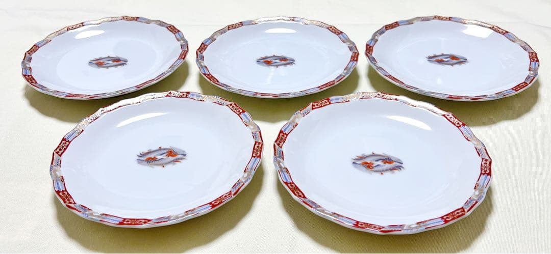美術有田焼　香蘭社　染錦　鳳凰文　小皿5枚　W428 FR3　希少品