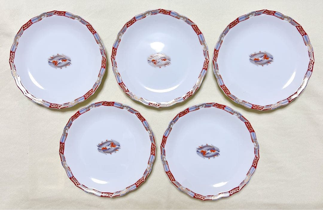 美術有田焼　香蘭社　染錦　鳳凰文　小皿5枚　W428 FR3　希少品
