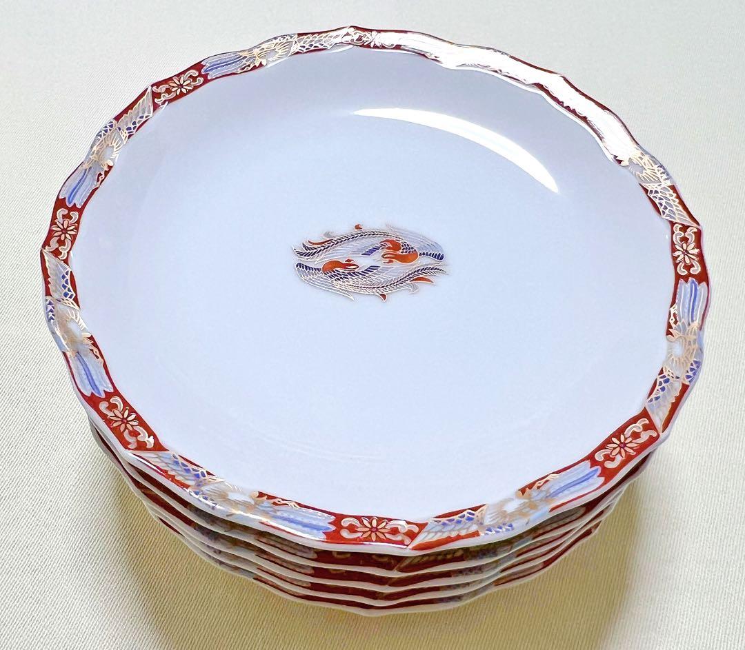 美術有田焼　香蘭社　染錦　鳳凰文　小皿5枚　W428 FR3　希少品