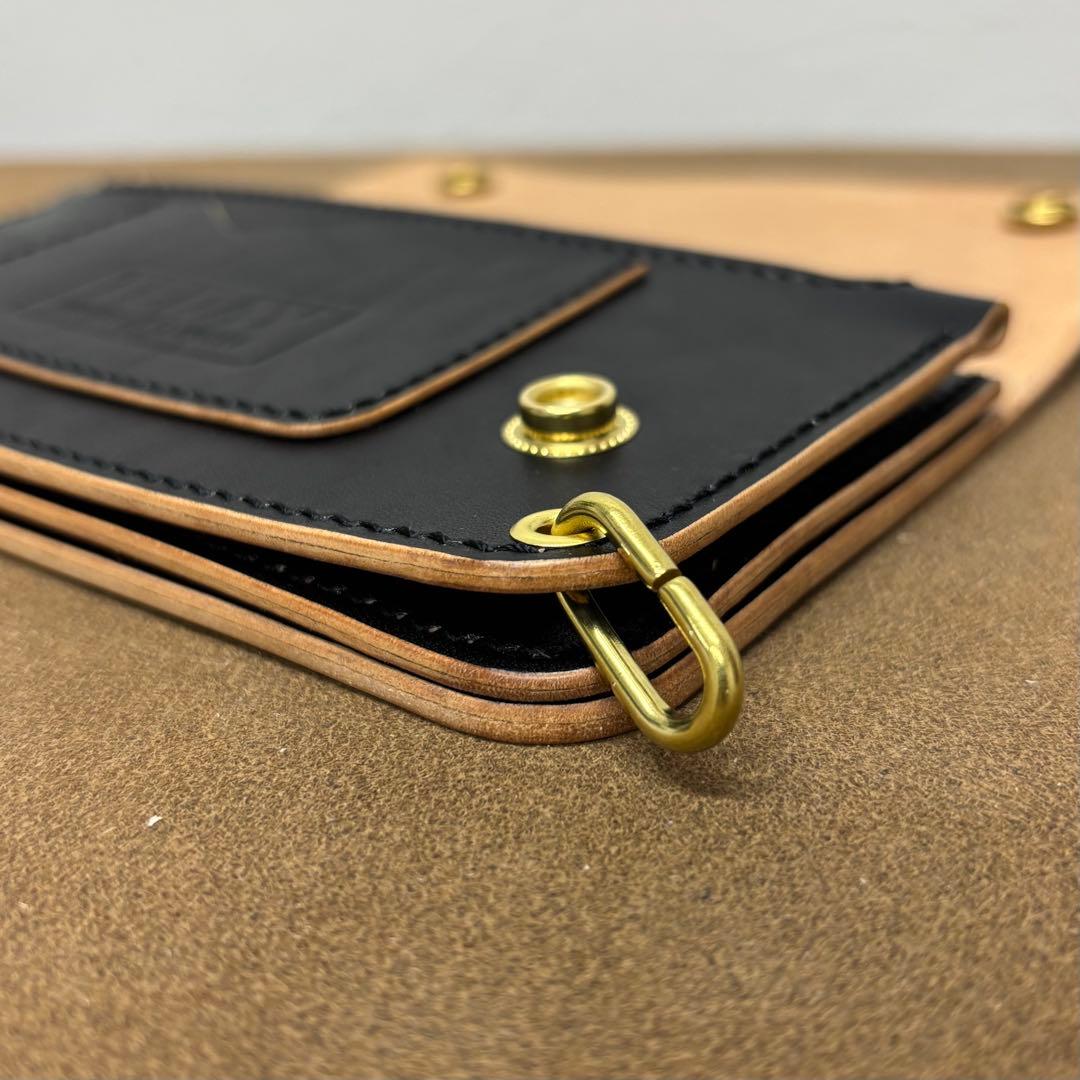 ホースハイド　トラッカーウォレット　黒　茶心　3層　alps