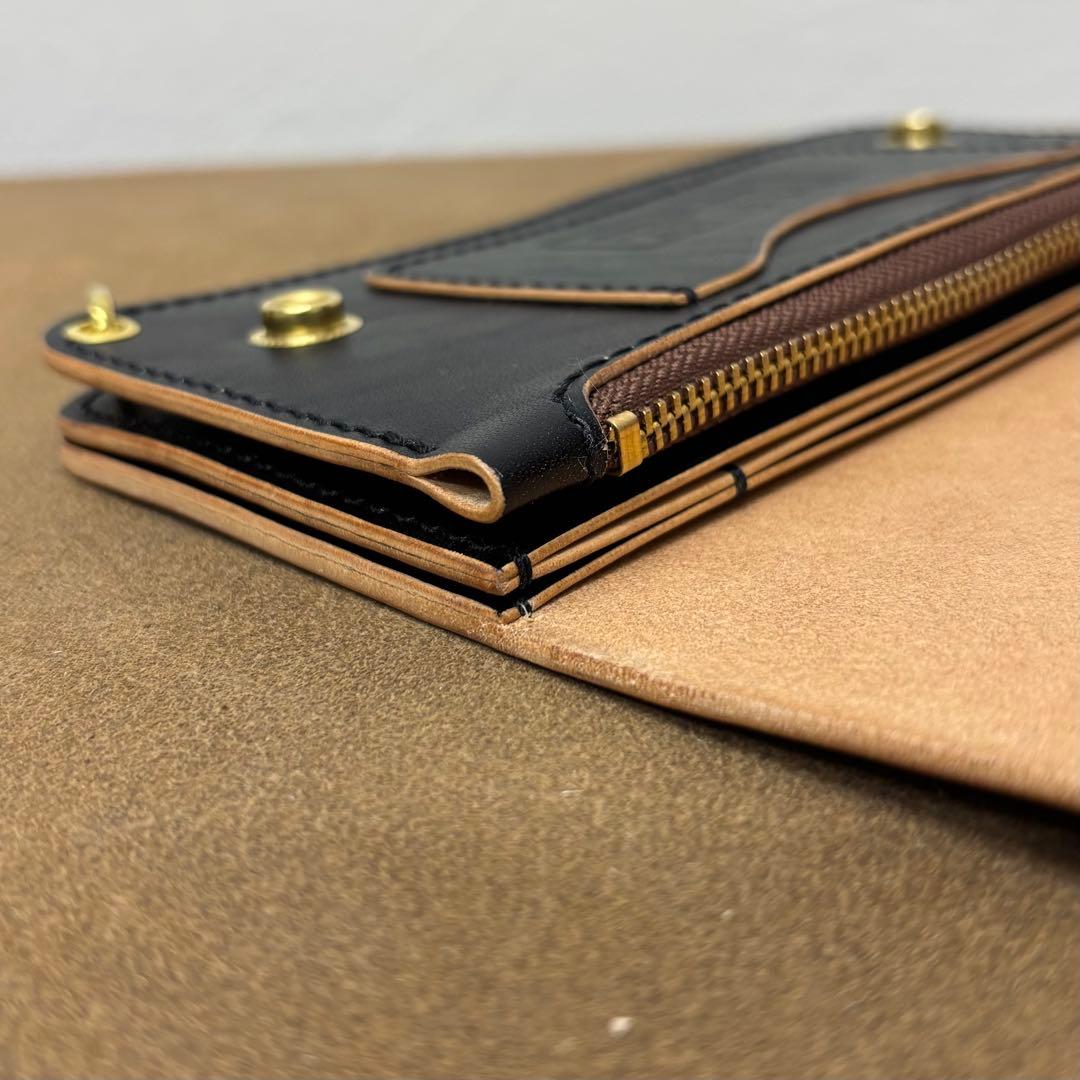 ホースハイド　トラッカーウォレット　黒　茶心　3層　alps